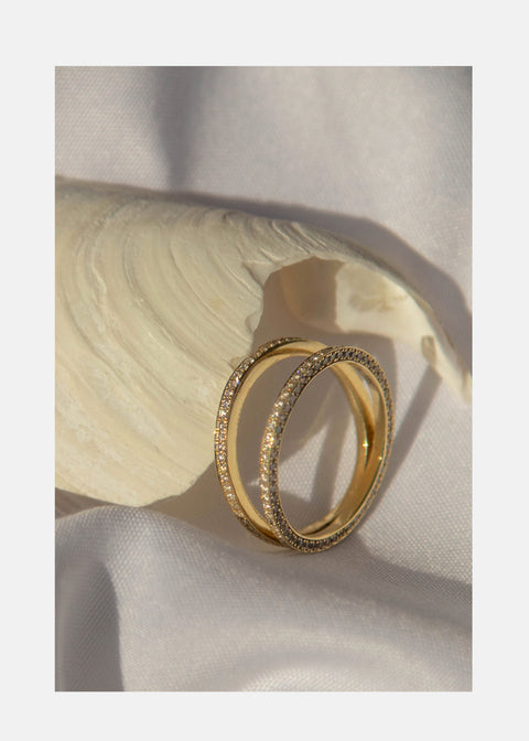 Round Pave Double Band Lab Grown Diamond Wedding Band