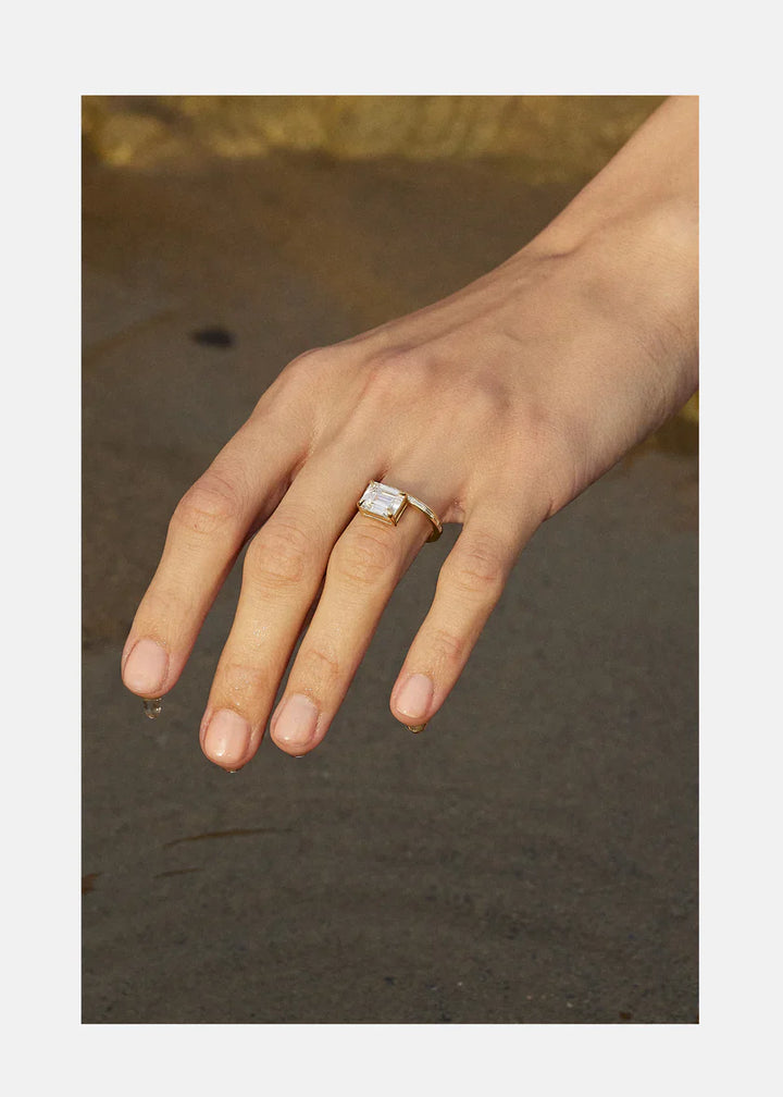 2.50ct Emerald Floating E/VS CVD Diamond Pave Engagement Ring With Wedding Band