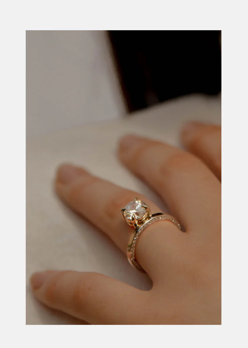 2.0ct Round Floating E/VS Lab Grown Diamond Unique Pave Engagement Ring With Wedding Band