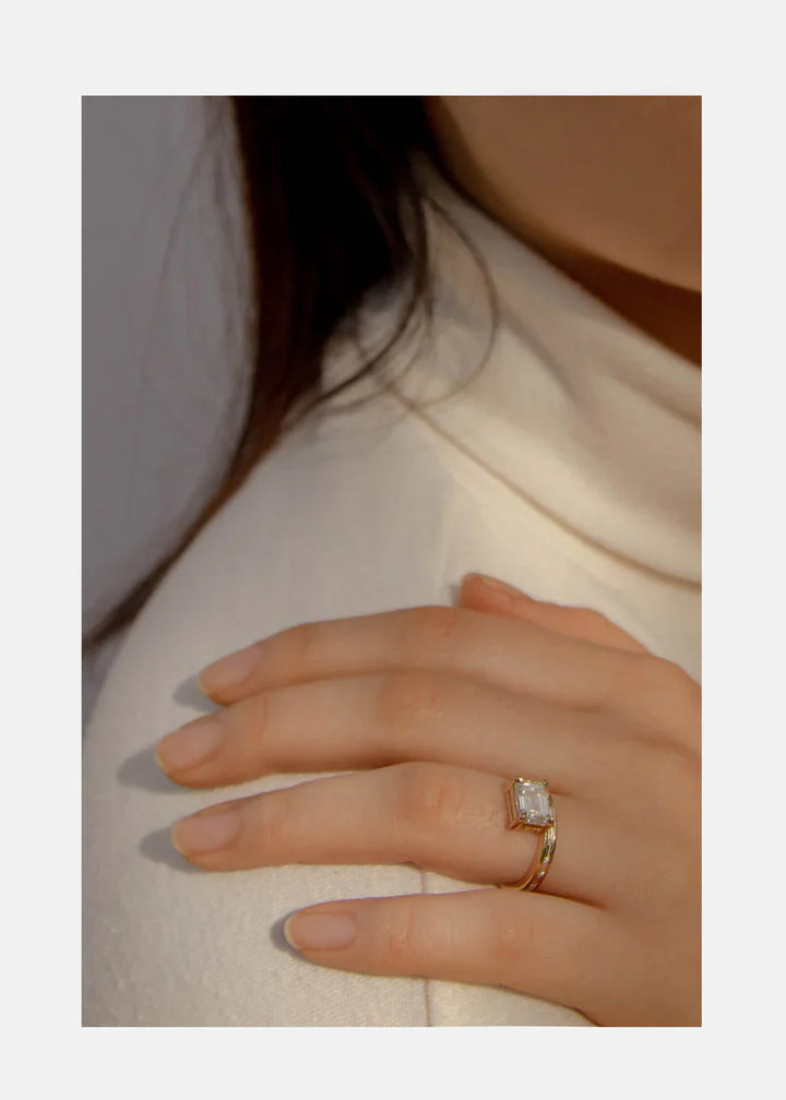 2.50ct Emerald Floating E/VS CVD Diamond Pave Engagement Ring With Wedding Band