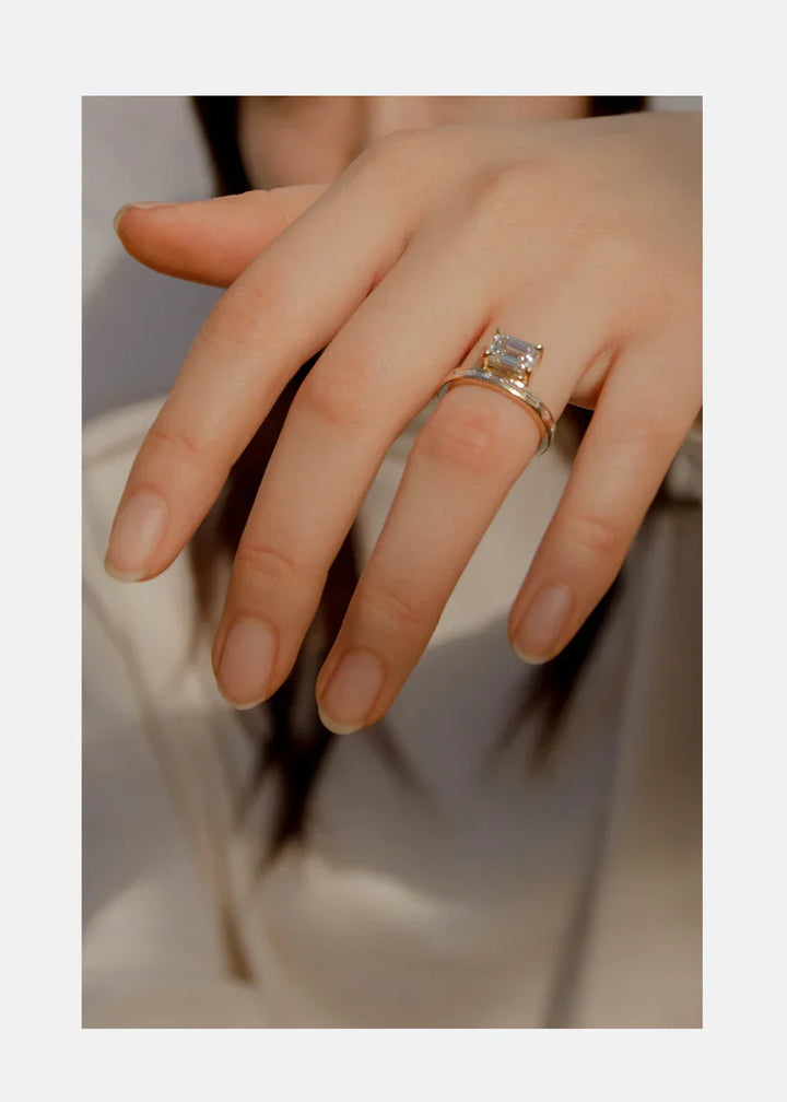 2.50ct Emerald Floating E/VS CVD Diamond Pave Engagement Ring With Wedding Band