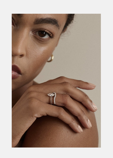 Round Channel Pave Curved Lab Grown Diamond Wedding Band