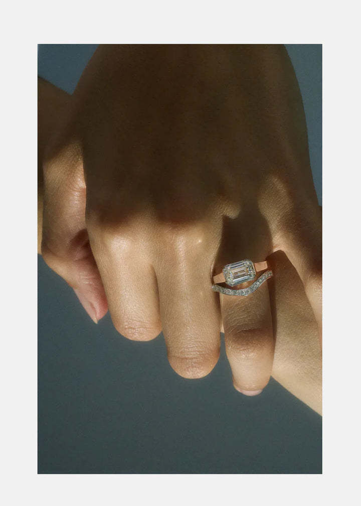 2.50ct Bezel Set Emerald E/VS1 CVD Diamond Solitaire East West Engagement Ring With Wedding Band