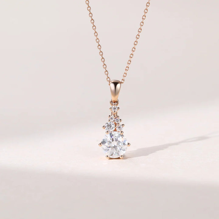 Round Cut Cluster Lab Grown Diamond Solid Gold Necklace For Women