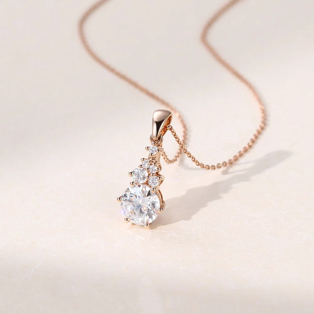 Round Cut Cluster Lab Grown Diamond Solid Gold Necklace For Women