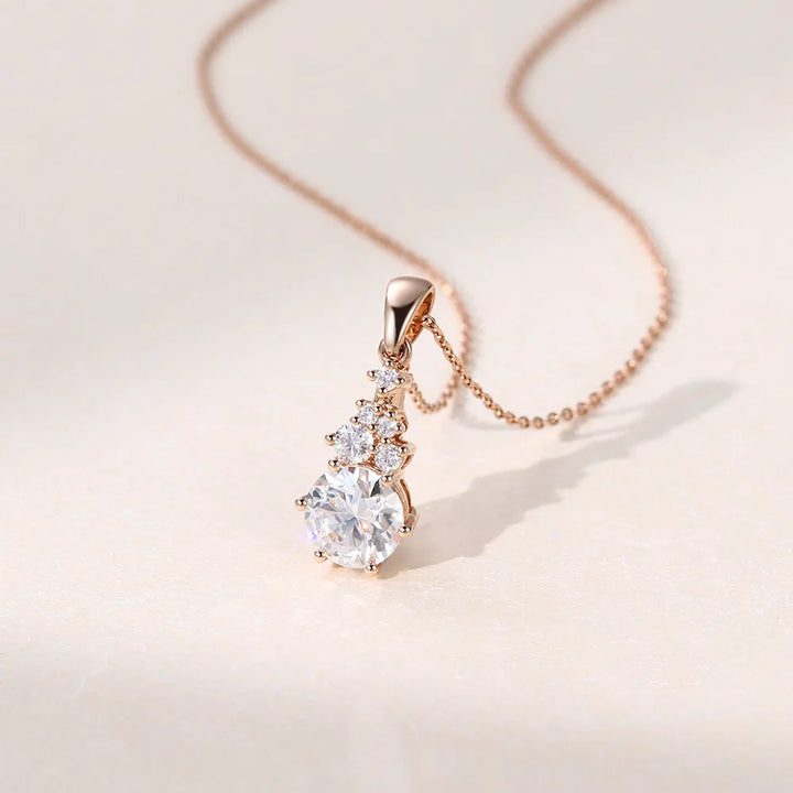 Round Cut Cluster Lab Grown Diamond Solid Gold Necklace For Women