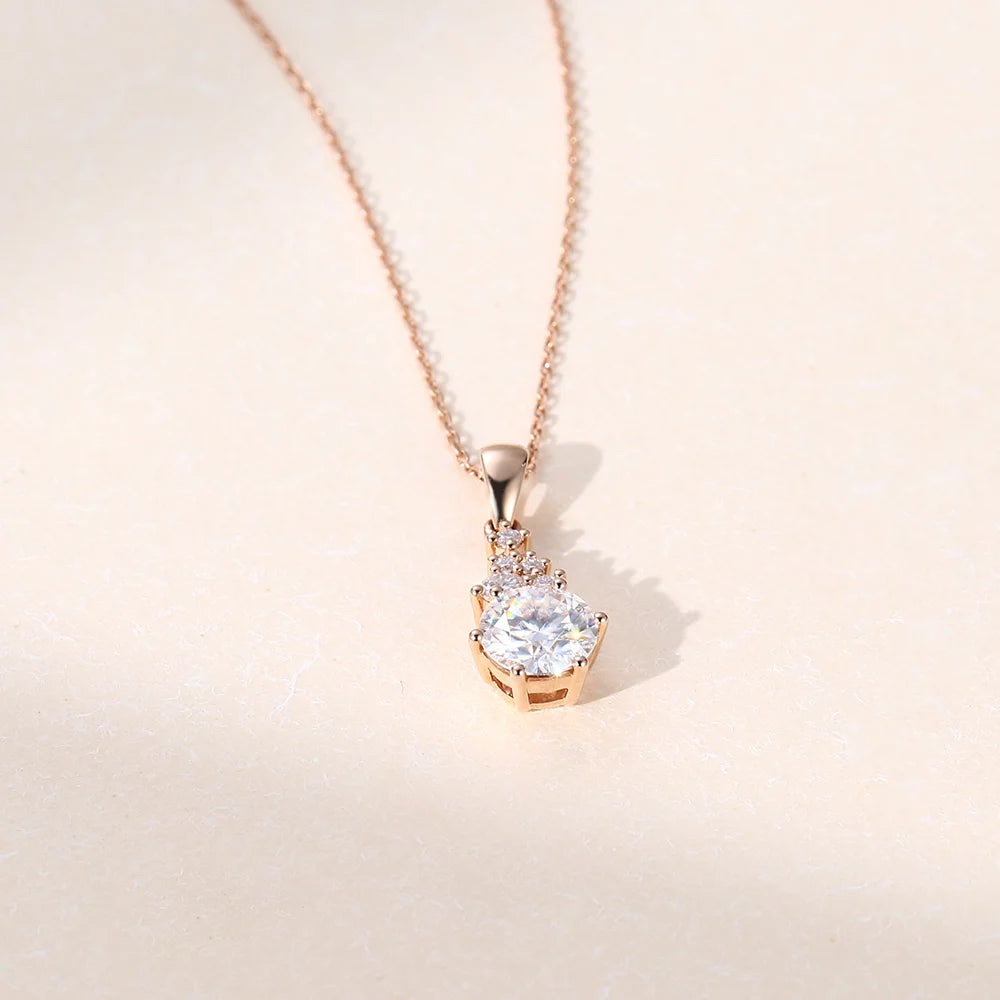 Round Cut Cluster Lab Grown Diamond Solid Gold Necklace For Women