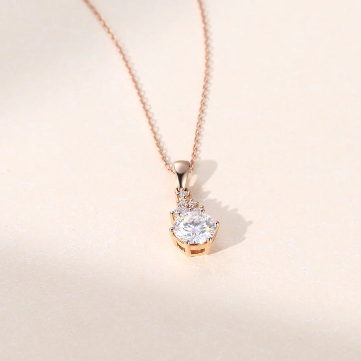 Round Cut Cluster Lab Grown Diamond Solid Gold Necklace For Women