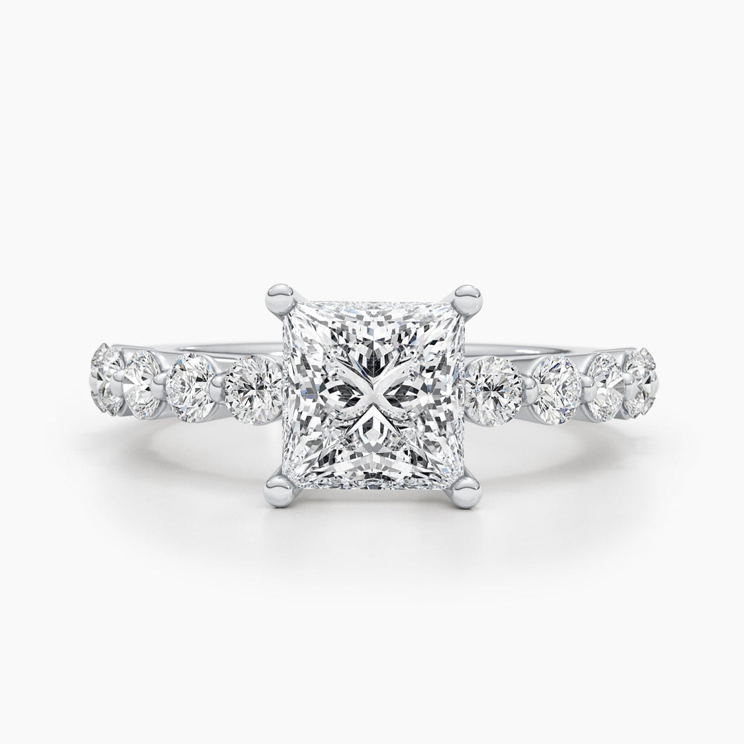 1.5ct Princess Cut F- VS Lab Grown Diamond Pave Engagement Ring