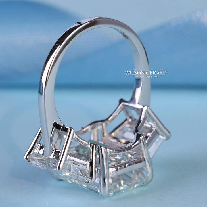 3.0CT Emerald Cut E/VS1 Lab Grown Diamond Three Stone Engagement Rings