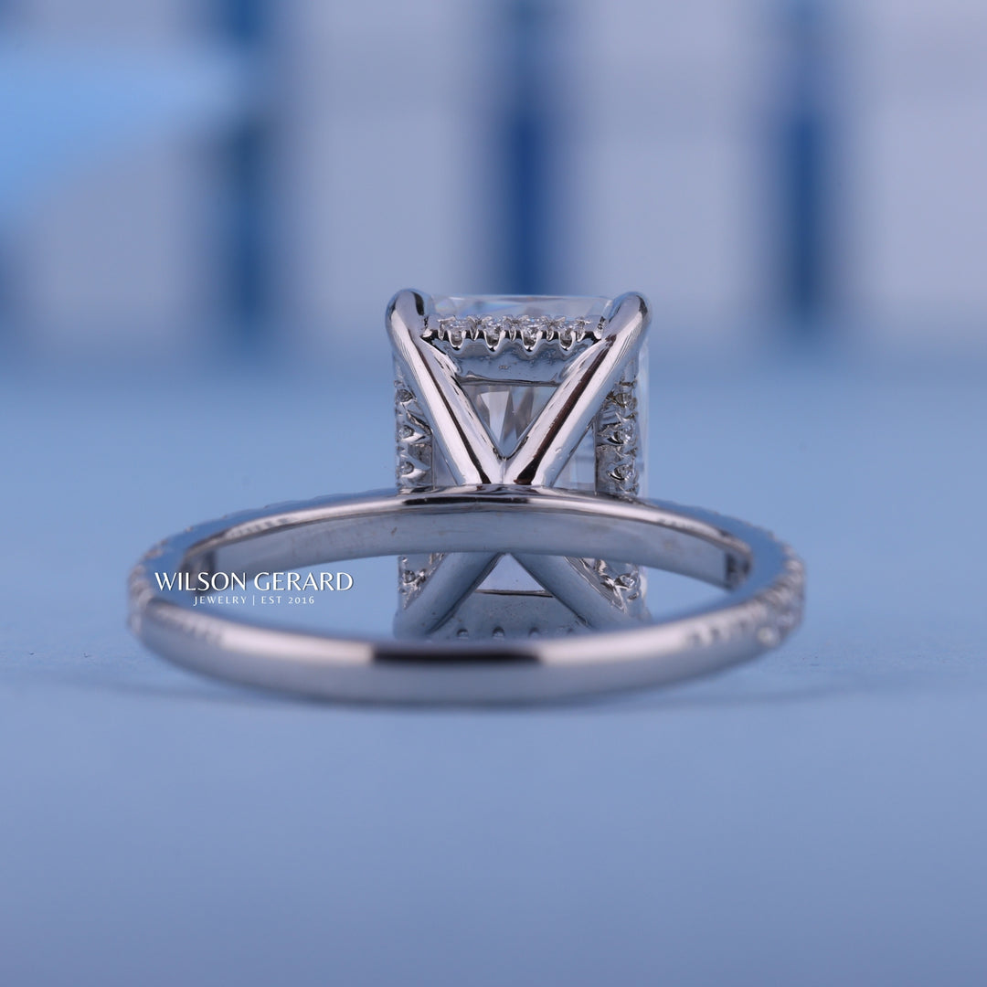 2.0CT Radiant E/VS1 CVD Diamond Hidden Halo Pave Engagement Ring