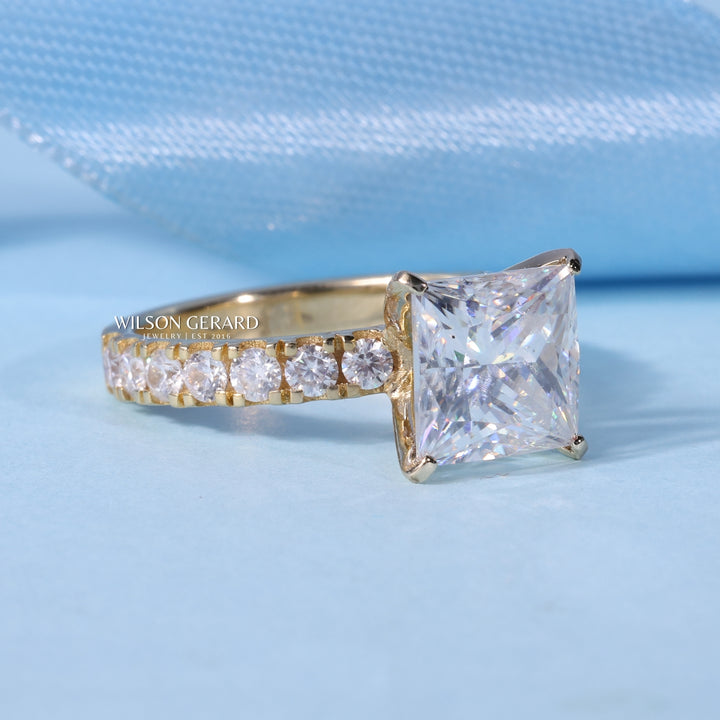 2.0CT Princess E/VS1 CVD Diamond Pave Engagement Ring