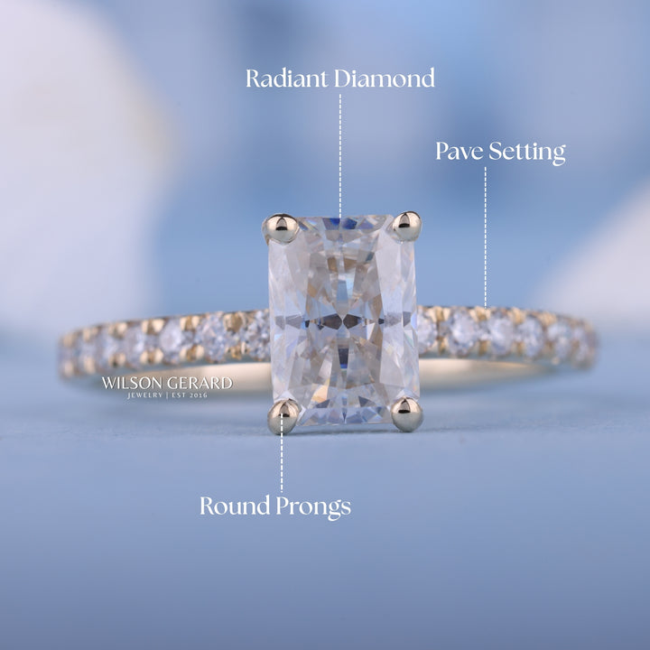 1.0CT Radiant E/VS1 Lab Grown Diamond Pave Engagement Ring