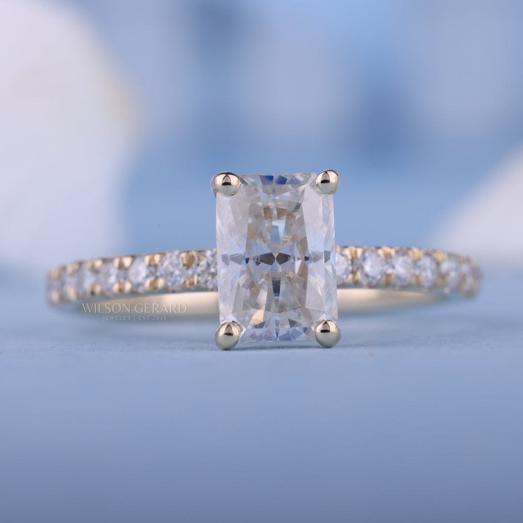 1.0CT Radiant E/VS1 Lab Grown Diamond Pave Engagement Ring