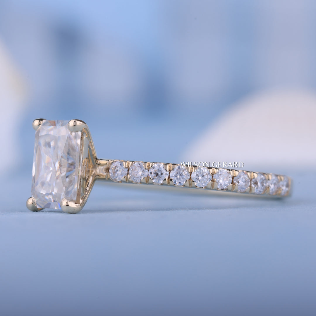 1.0CT Radiant E/VS1 Lab Grown Diamond Pave Engagement Ring
