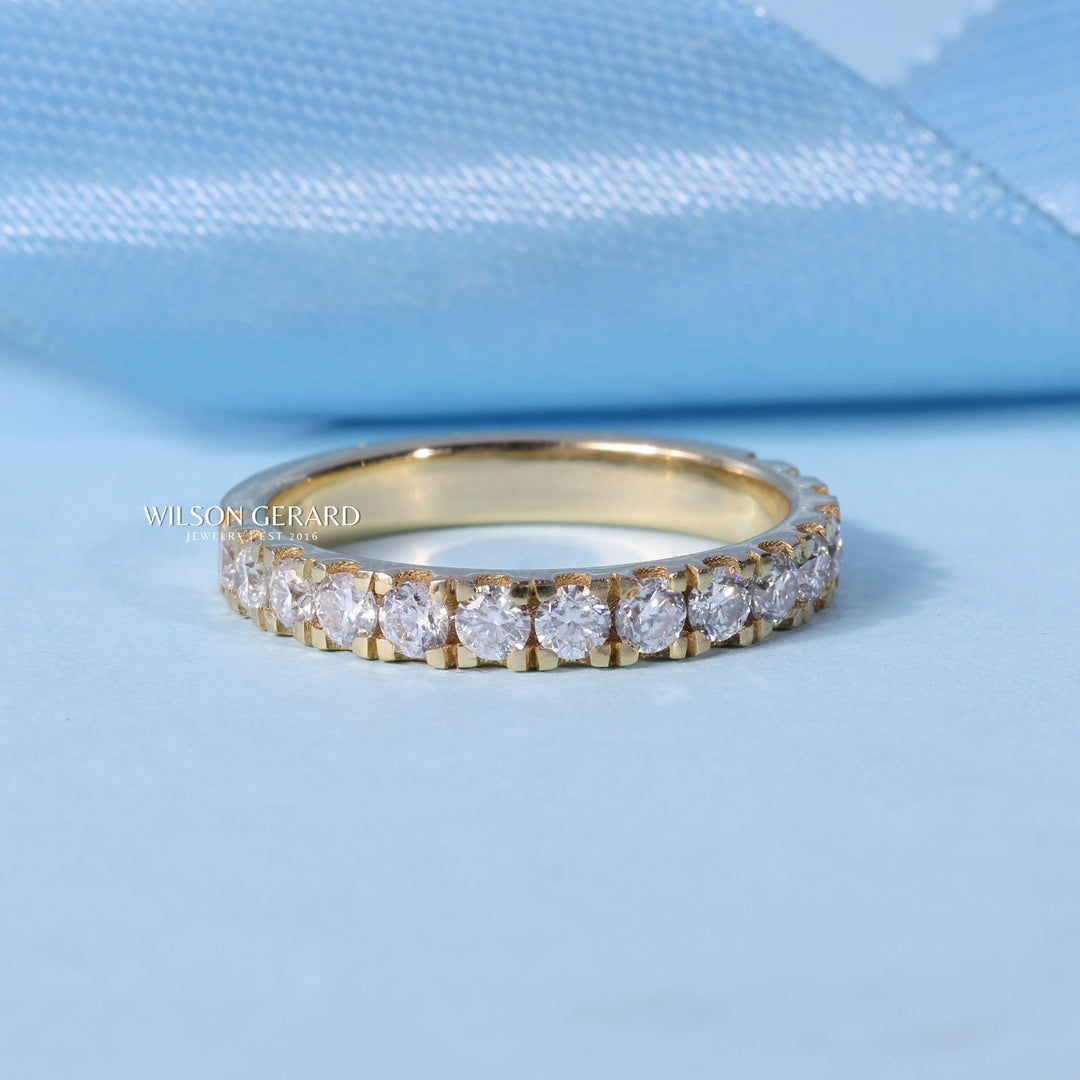 Round E/VS1 Lab Grown Diamond Half Eternity Pave Wedding Bands His And Hers