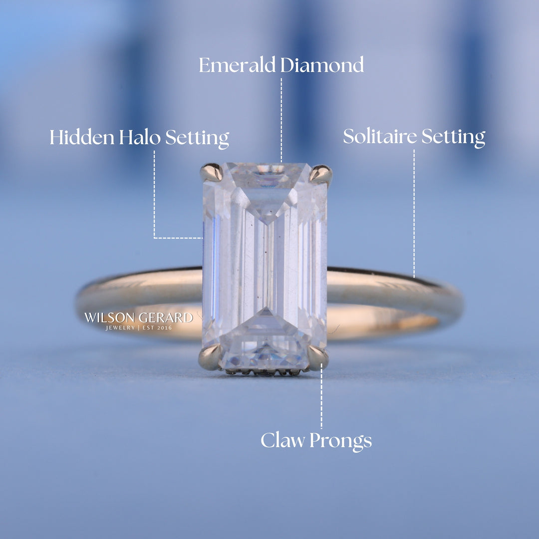 0.70CT Emerald E/VS Lab Grown Diamond Hidden Halo Solitaire Engagement Ring