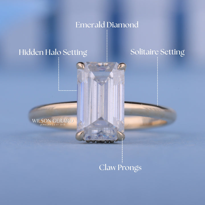 0.70CT Emerald E/VS Lab Grown Diamond Hidden Halo Solitaire Engagement Ring