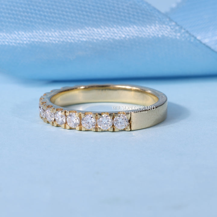 Round E/VS1 Lab Grown Diamond Half Eternity Pave Wedding Bands His And Hers