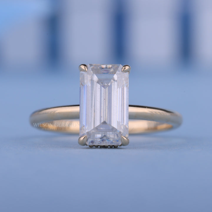 0.70CT Emerald E/VS Lab Grown Diamond Hidden Halo Solitaire Engagement Ring