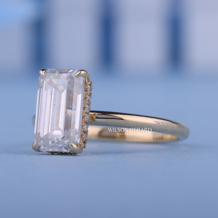 0.70CT Emerald E/VS Lab Grown Diamond Hidden Halo Solitaire Engagement Ring