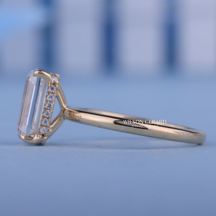 0.70CT Emerald E/VS Lab Grown Diamond Hidden Halo Solitaire Engagement Ring