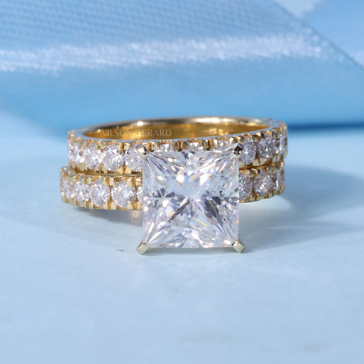 2.0CT Princess E/VS1 Lab Grown Diamond Pave Engagement Ring With Wedding Band