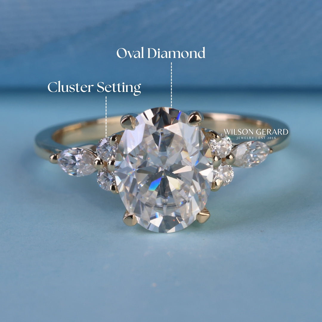 2.0CT Oval E/VS1 Lab Grown Diamond Cluster Engagement Ring
