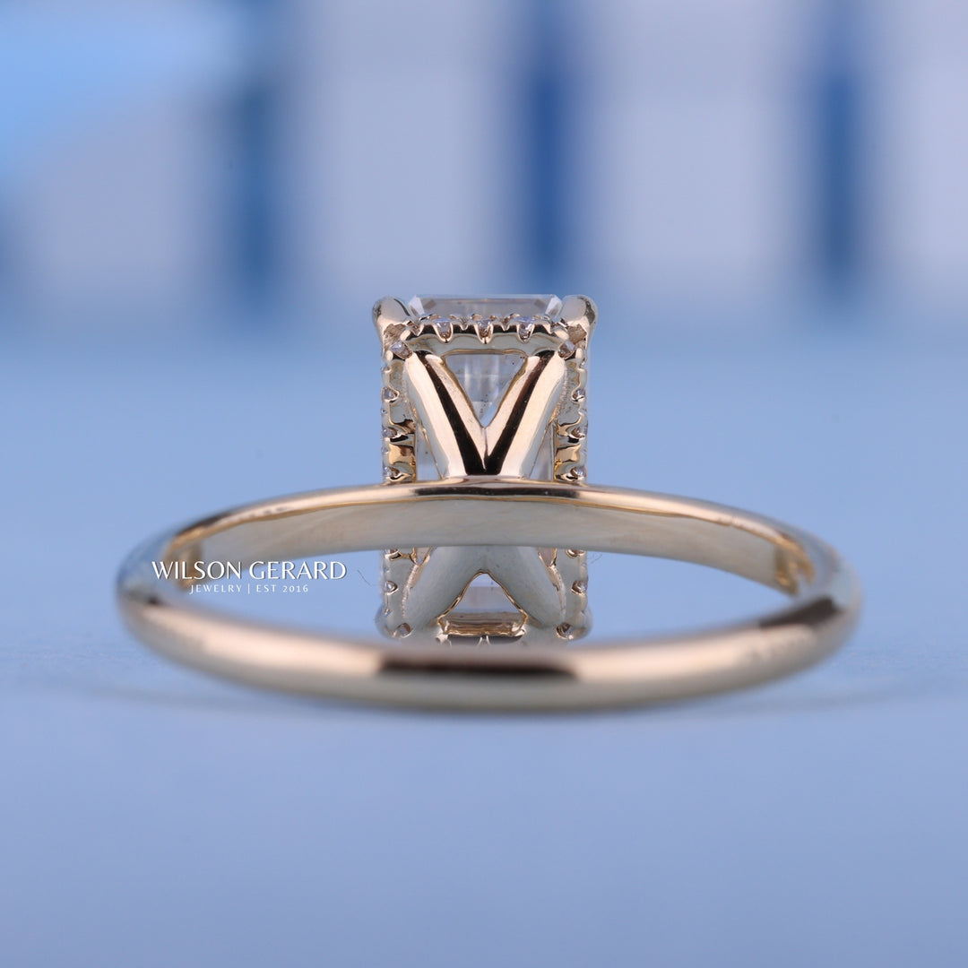 0.70CT Emerald E/VS Lab Grown Diamond Hidden Halo Solitaire Engagement Ring