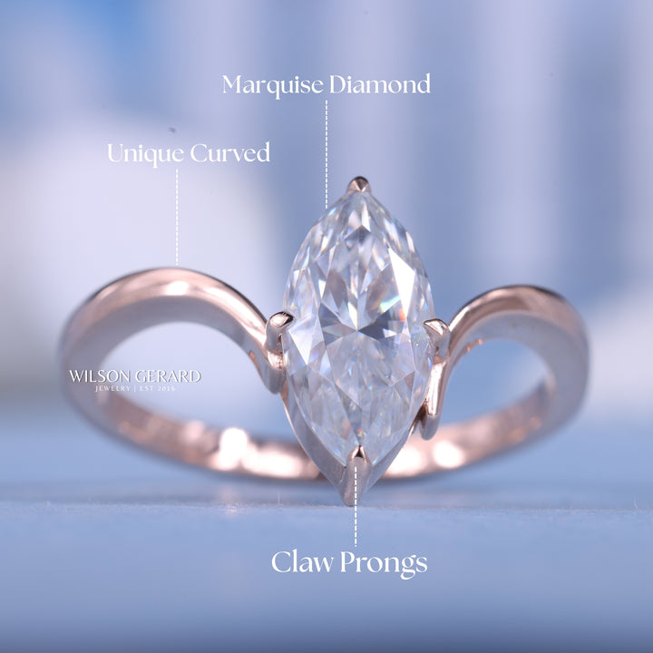 1.50CT Marquise E/VS1 CVD Diamond Unique Curved Engagement Rings