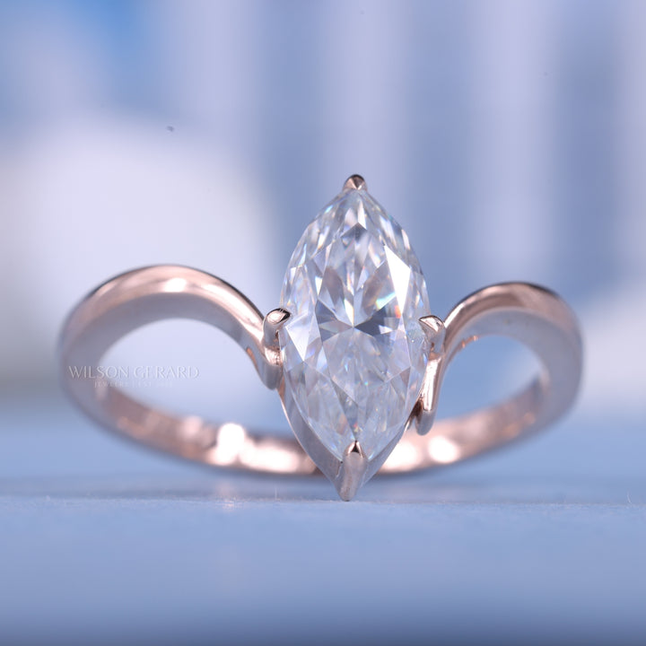 1.50CT Marquise E/VS1 CVD Diamond Unique Curved Engagement Rings