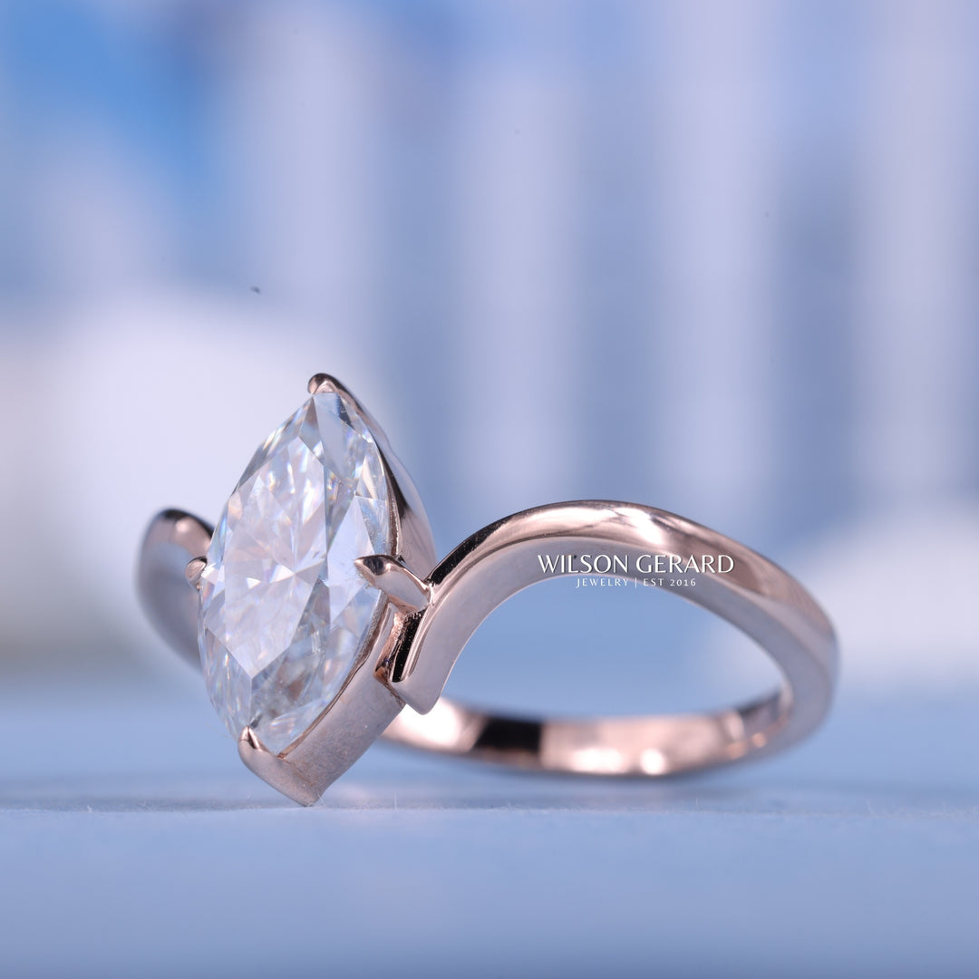 1.50CT Marquise E/VS1 CVD Diamond Unique Curved Engagement Rings