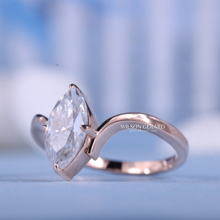 1.50CT Marquise E/VS1 CVD Diamond Unique Curved Engagement Rings