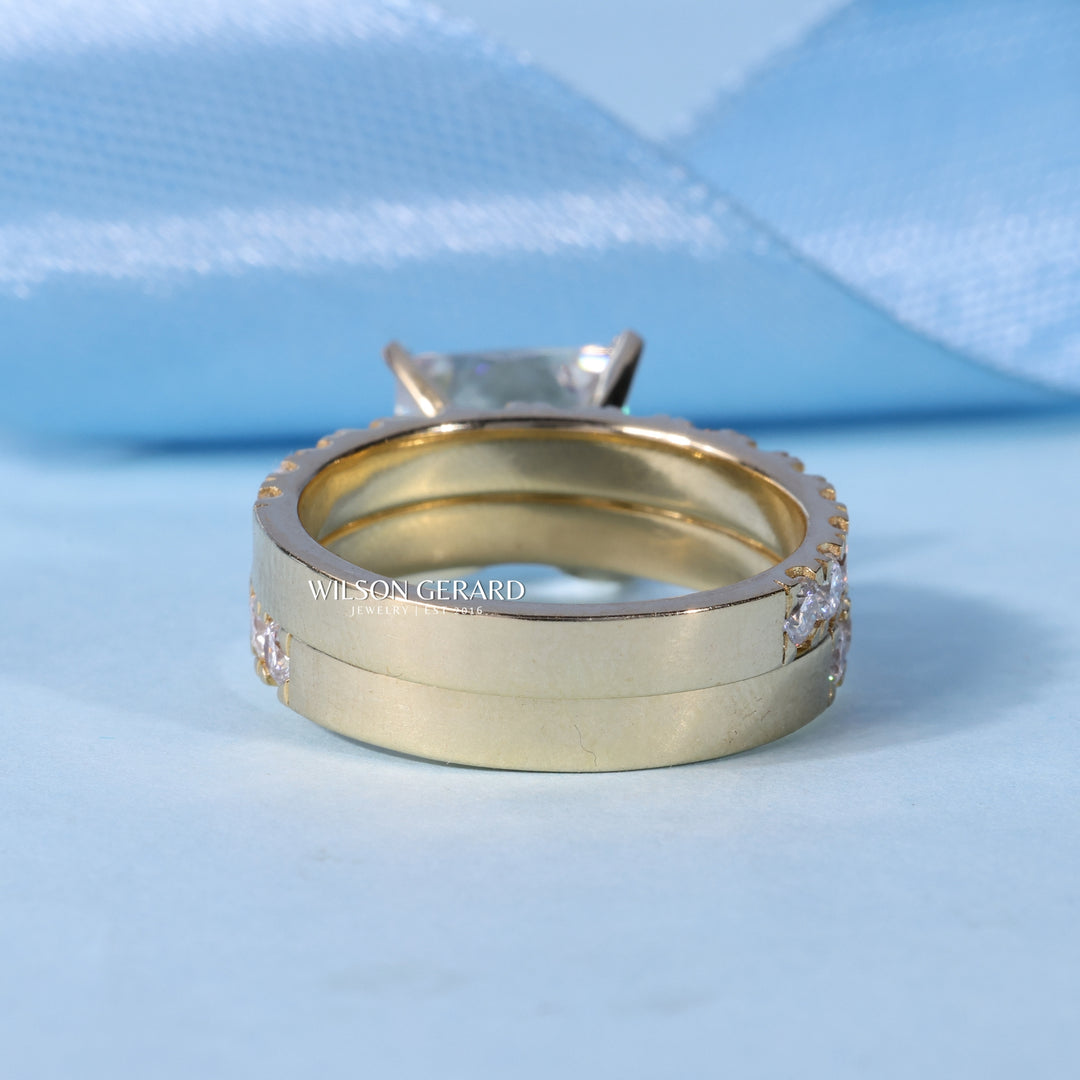 2.0CT Princess E/VS1 Lab Grown Diamond Pave Engagement Ring With Wedding Band