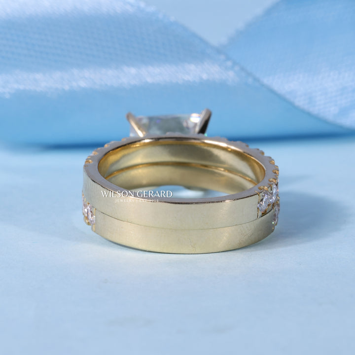 2.0CT Princess E/VS1 Lab Grown Diamond Pave Engagement Ring With Wedding Band