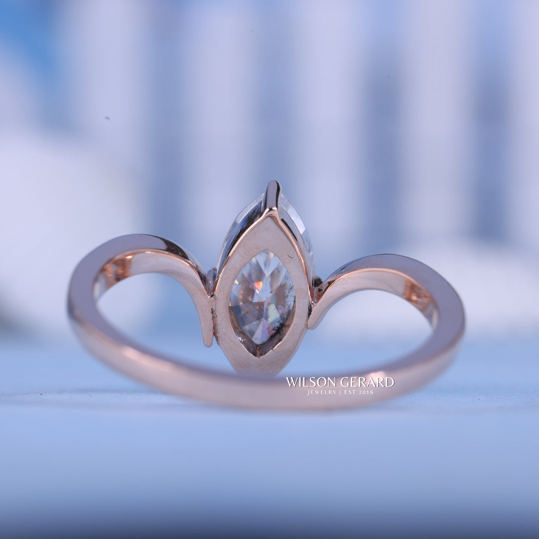 1.50CT Marquise E/VS1 CVD Diamond Unique Curved Engagement Rings