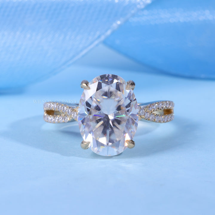 1.50CT Oval Cut E/VS1 Lab Grown Diamond Hidden Halo Split Shank Engagement Ring