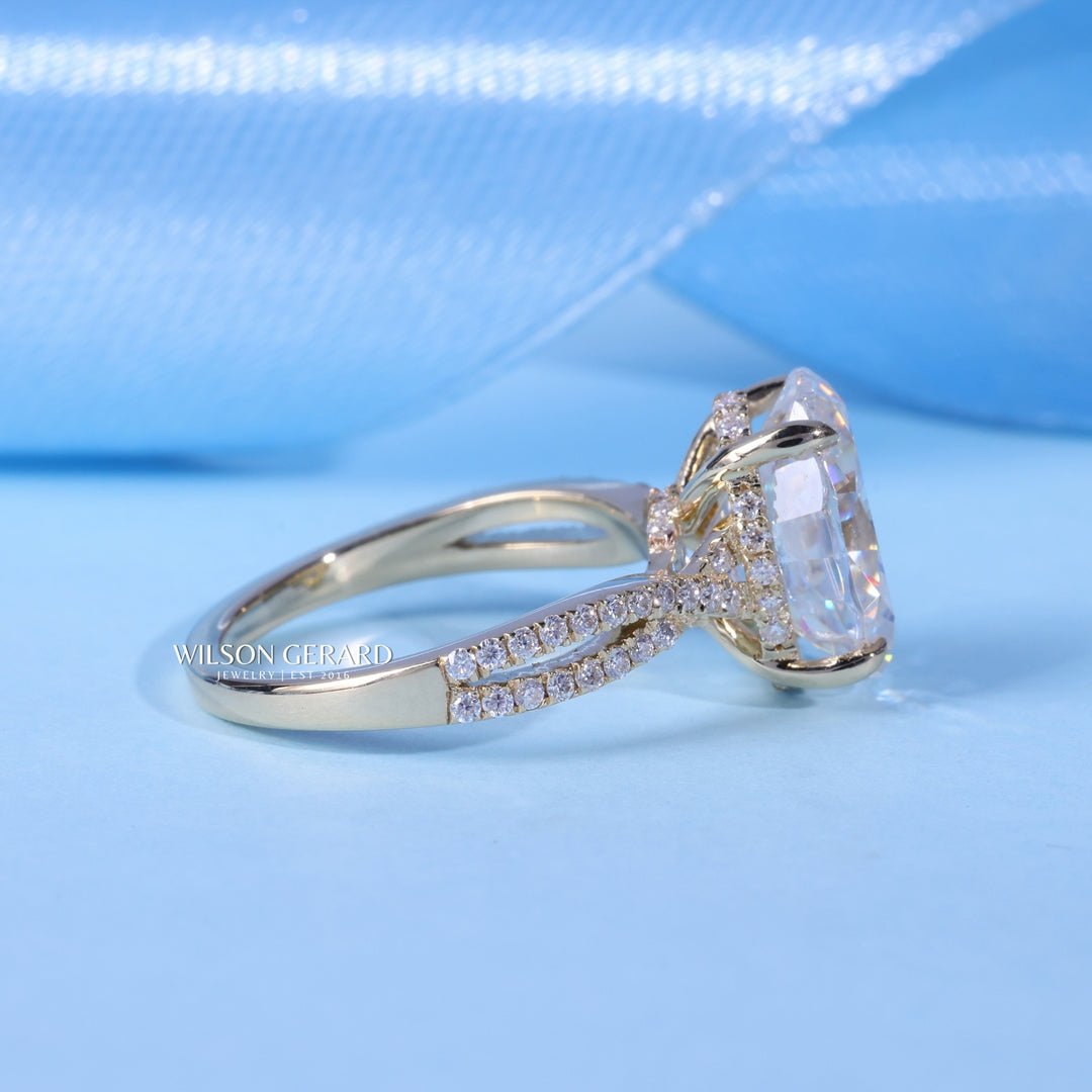 1.50CT Oval Cut E/VS1 Lab Grown Diamond Hidden Halo Split Shank Engagement Ring