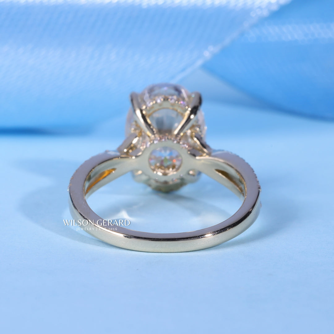 1.50CT Oval Cut E/VS1 Lab Grown Diamond Hidden Halo Split Shank Engagement Ring