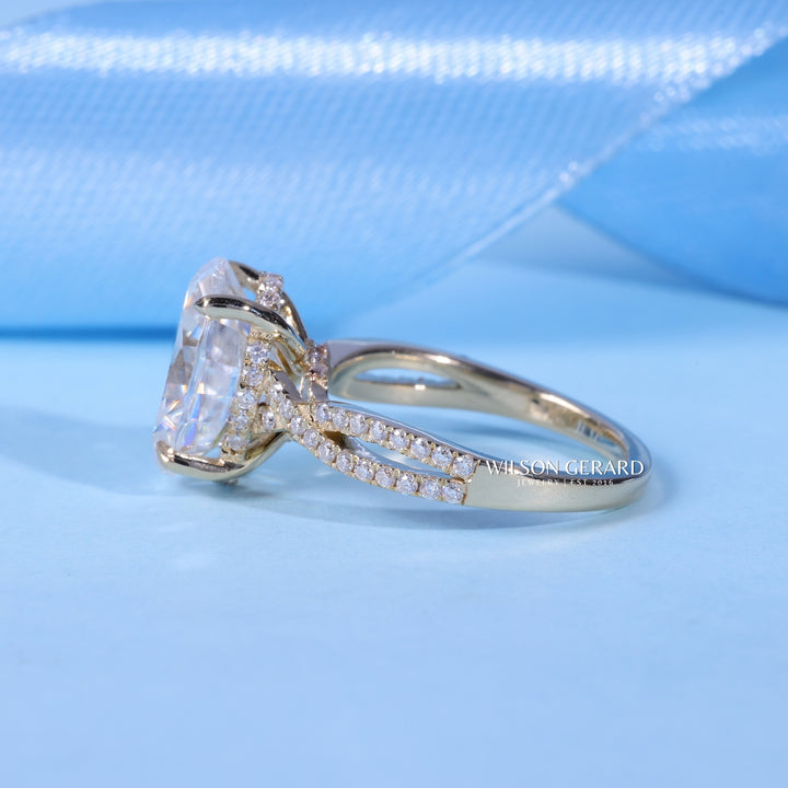 1.50CT Oval Cut E/VS1 Lab Grown Diamond Hidden Halo Split Shank Engagement Ring