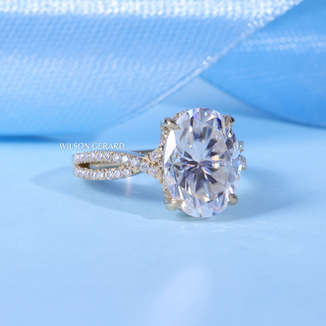 1.50CT Oval Cut E/VS1 Lab Grown Diamond Hidden Halo Split Shank Engagement Ring