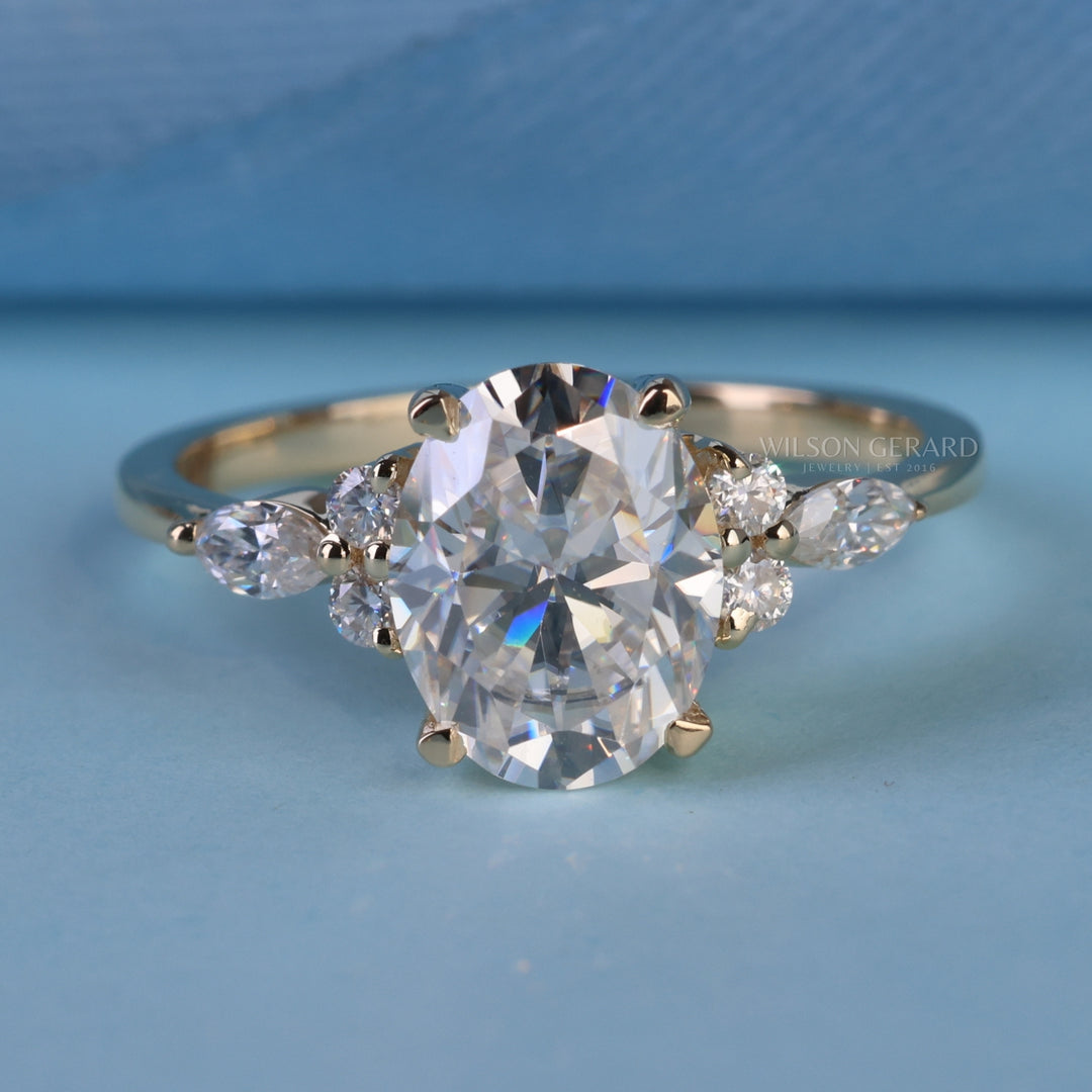2.0CT Oval E/VS1 Lab Grown Diamond Cluster Engagement Ring