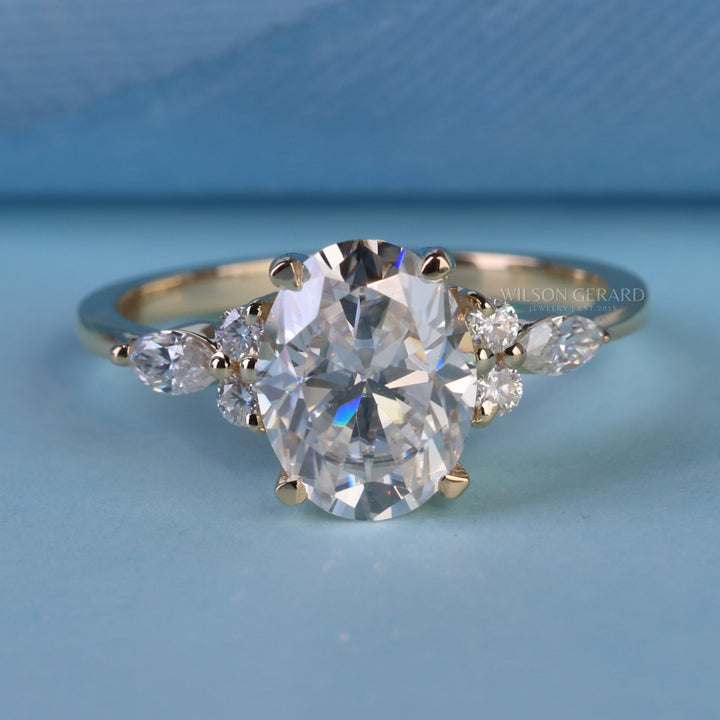 2.0CT Oval E/VS1 Lab Grown Diamond Cluster Engagement Ring