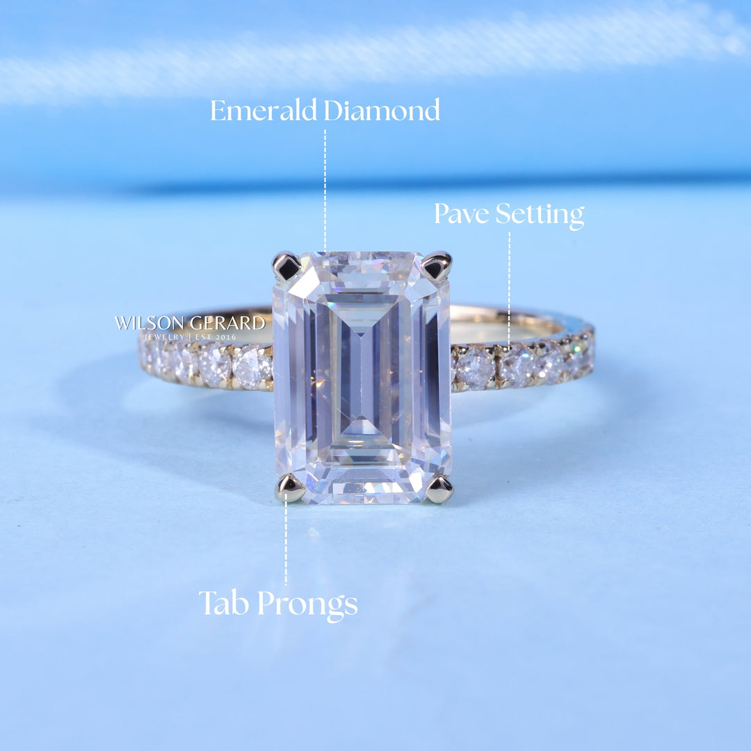 1.50CT Emerald E/VS1 Lab Grown Diamond Pave Engagement Ring