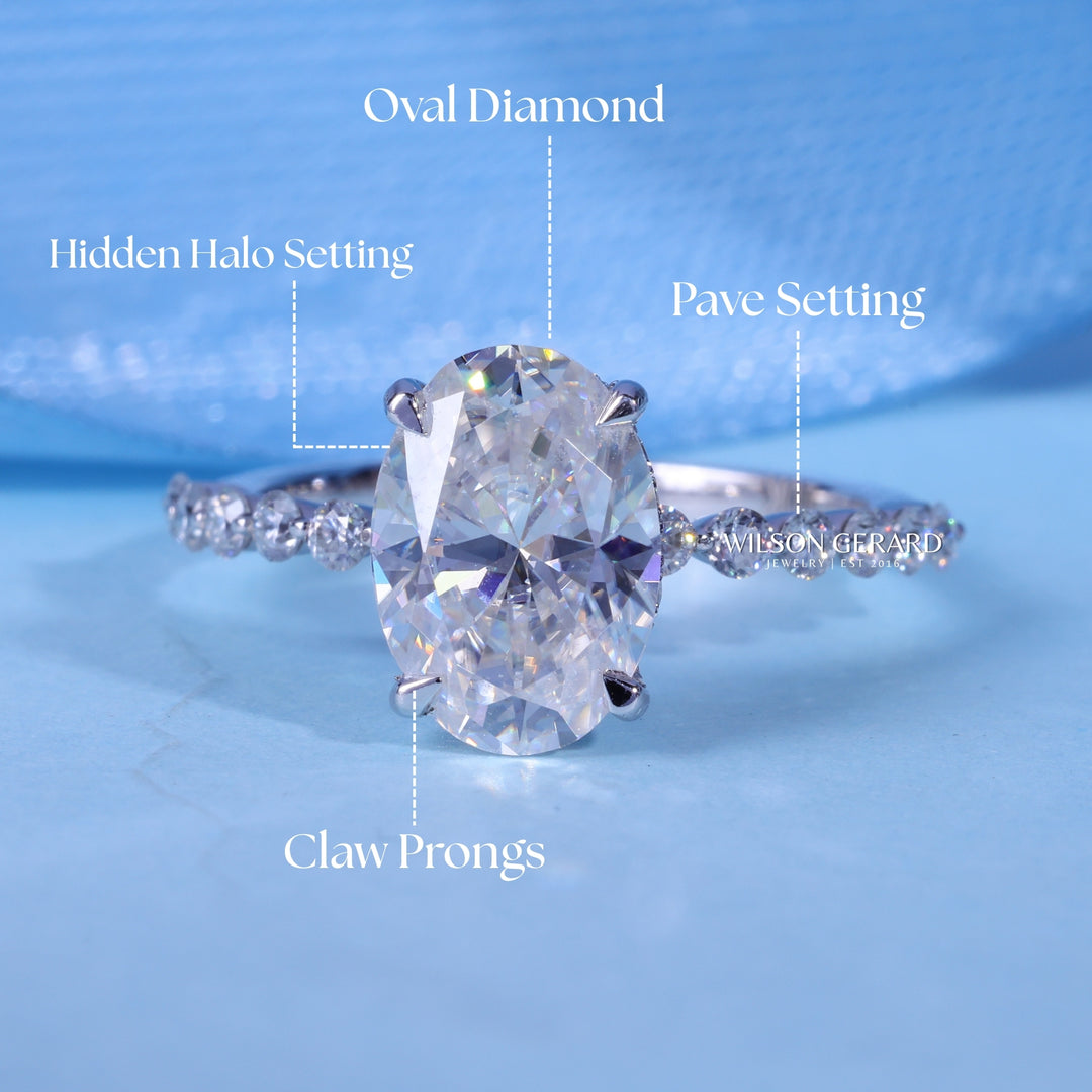 2.0CT Oval E/VS1 CVD Diamond Hidden Halo Pave Engagement Ring
