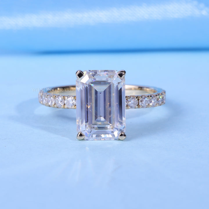 1.50CT Emerald E/VS1 Lab Grown Diamond Pave Engagement Ring