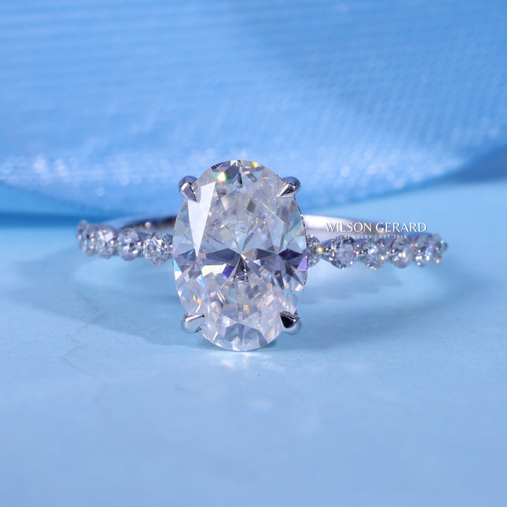 2.0CT Oval E/VS1 CVD Diamond Hidden Halo Pave Engagement Ring