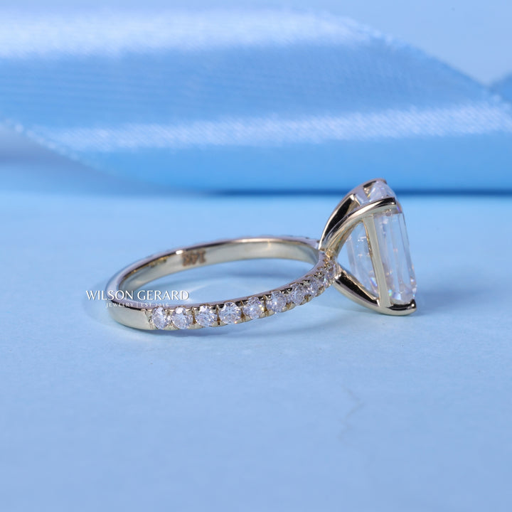 1.50CT Emerald E/VS1 Lab Grown Diamond Pave Engagement Ring