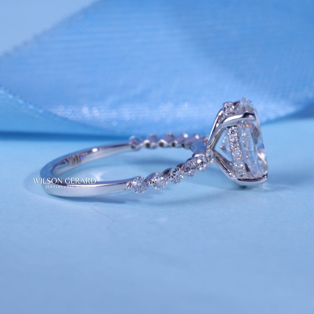 2.0CT Oval E/VS1 CVD Diamond Hidden Halo Pave Engagement Ring