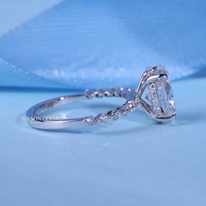 2.0CT Oval E/VS1 CVD Diamond Hidden Halo Pave Engagement Ring